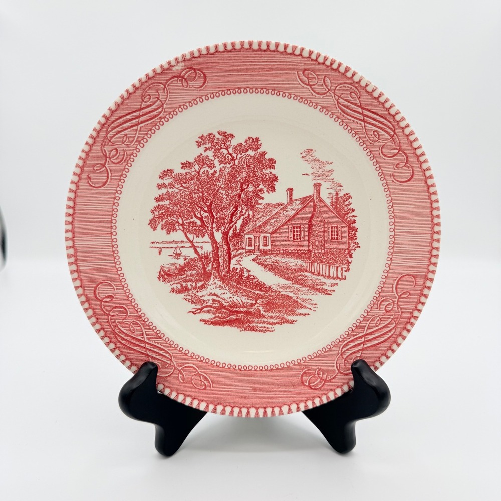 Vintage Royal Ironstone Currier & Ives Red Transferware 7.25" Dessert Plate